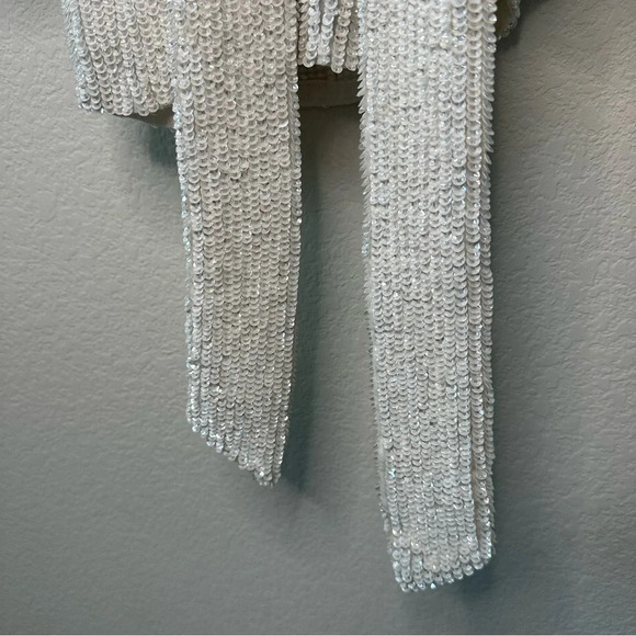 RETROFÊTE Bridgette one-shoulder velvet-trimmed sequined chiffon mini dress SZ S - Picture 4 of 9